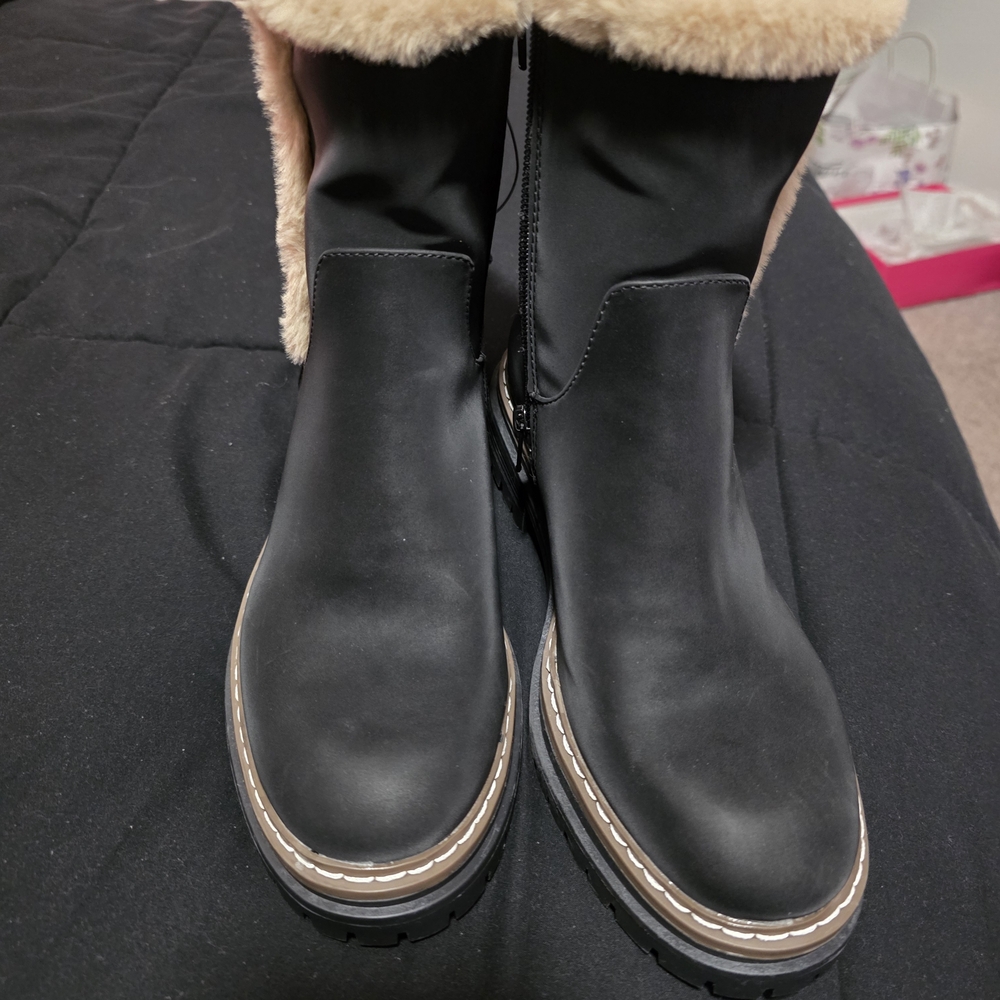 Nautica Black Winter Fur-Lined Rain Boots